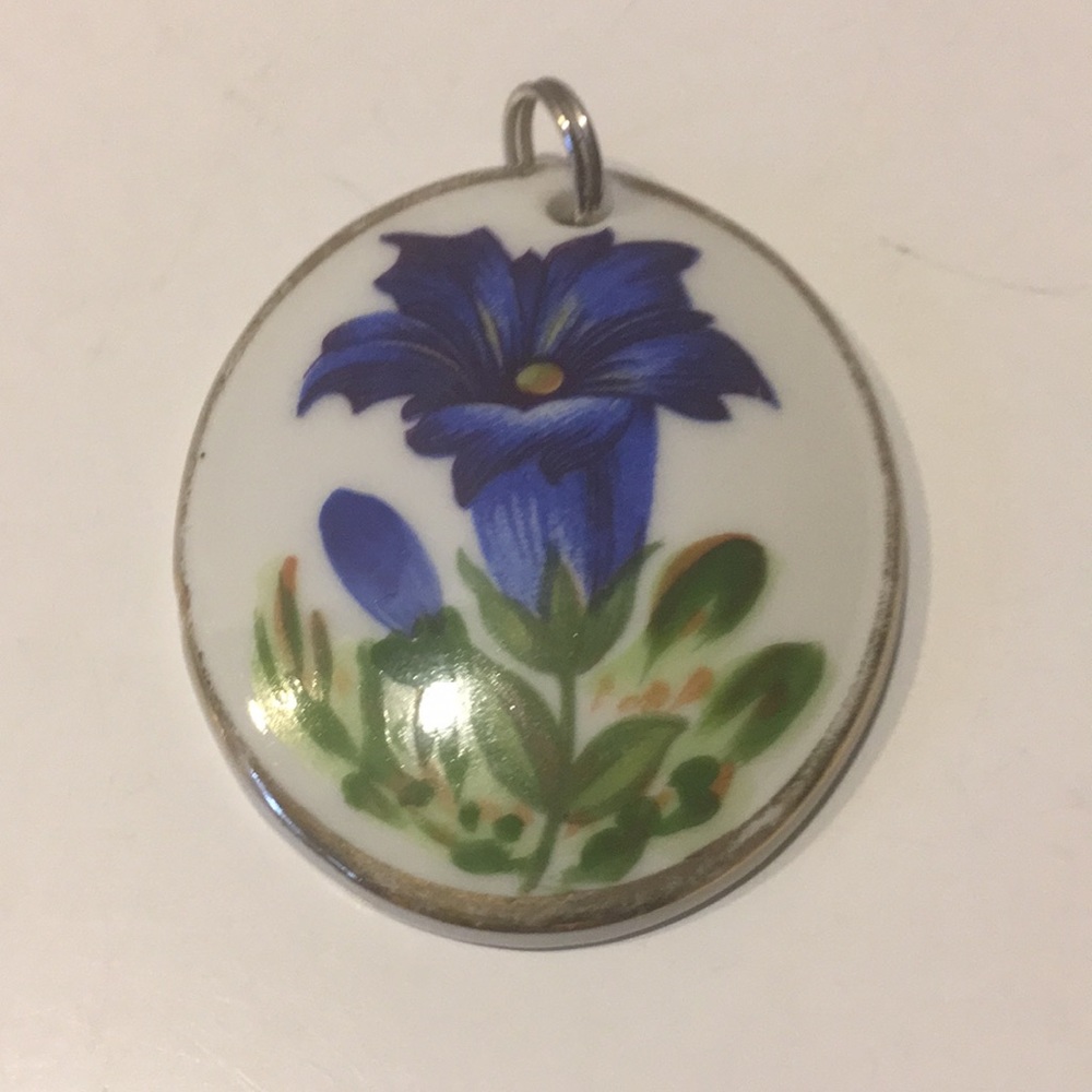 Vintage signed Bavaria floral ceramic pendant